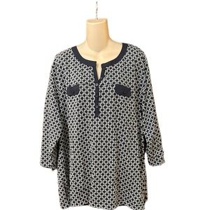 Chic Comfort Collection Blue & White‎ Pattern Top XXL